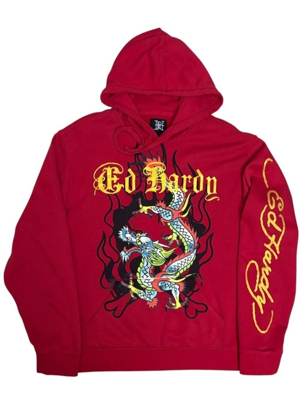 ED HARDY Hoodie Dragon Streetwear Y2K Red Designer Sweater Sweatshirt Mens XL
